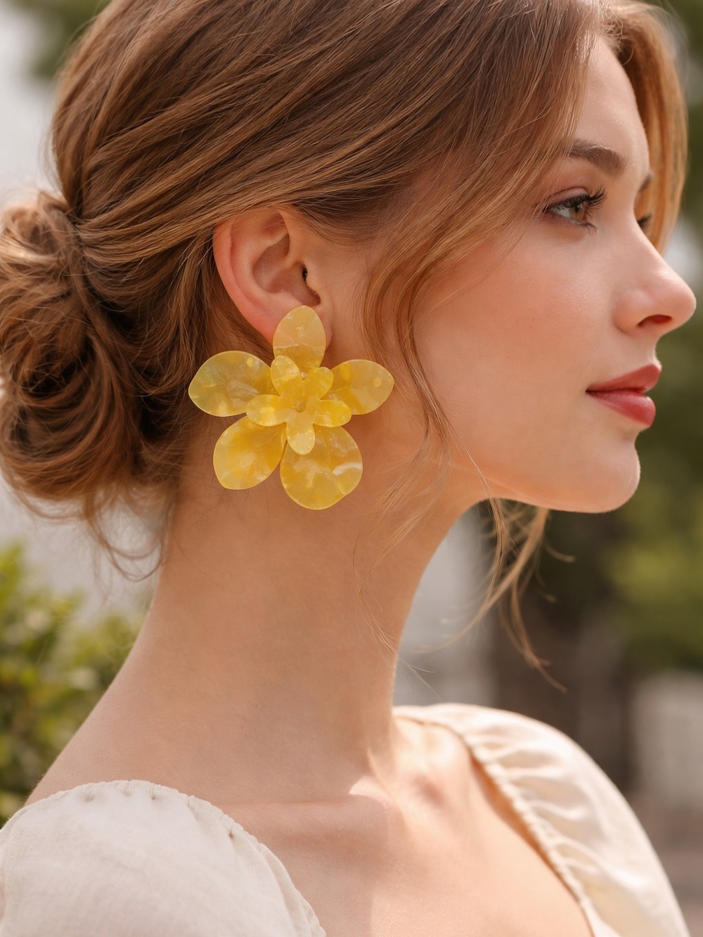 Zara Yellow Floral Oversized Drop Earrings